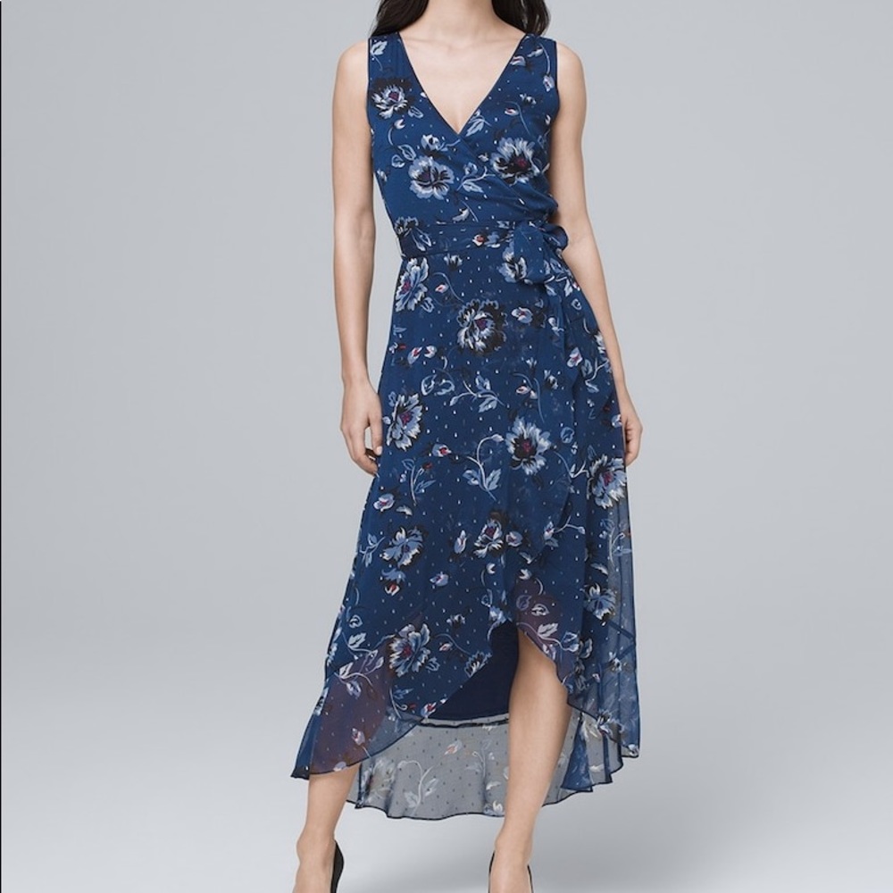 White House Black Market™️ Floral Print Hi Low Maxi Dress